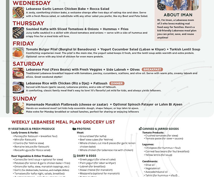 Kid-Friendly Lebanese Inspired 7-Day Meal Plan