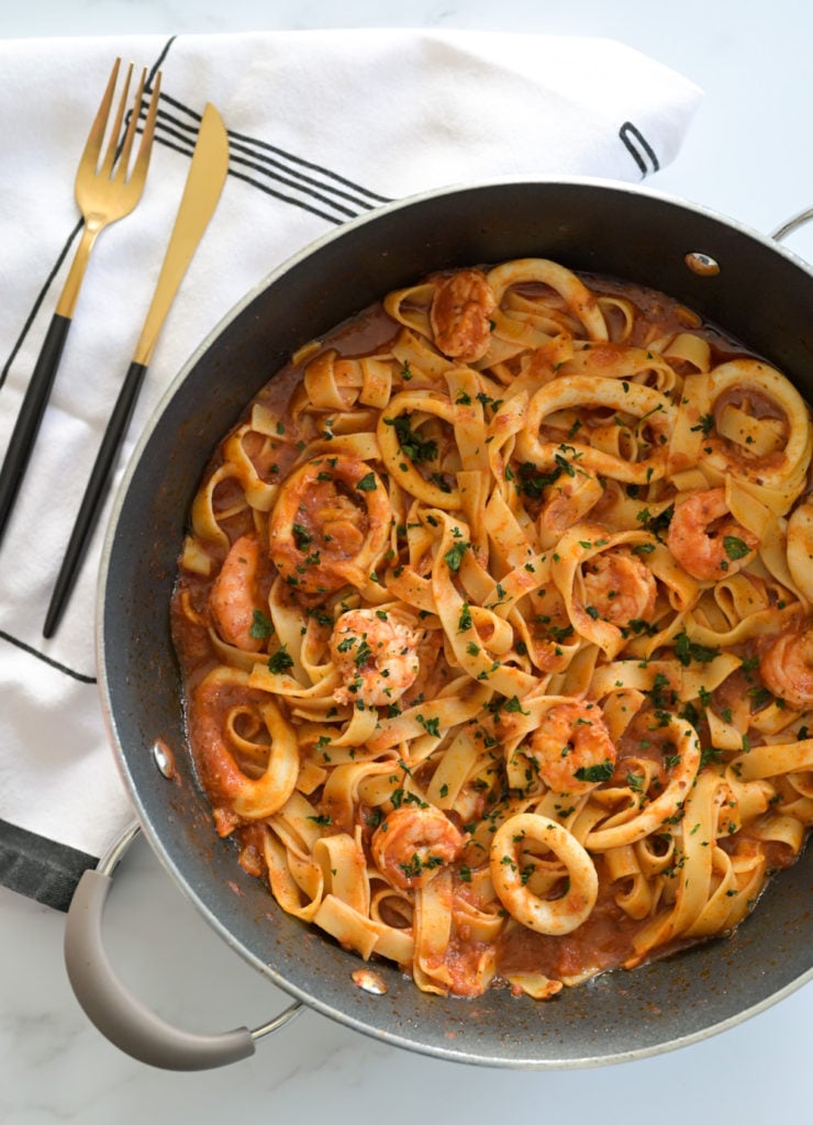 Seafood Pasta in a Tomato Basil Sauce Simply Lebanese
