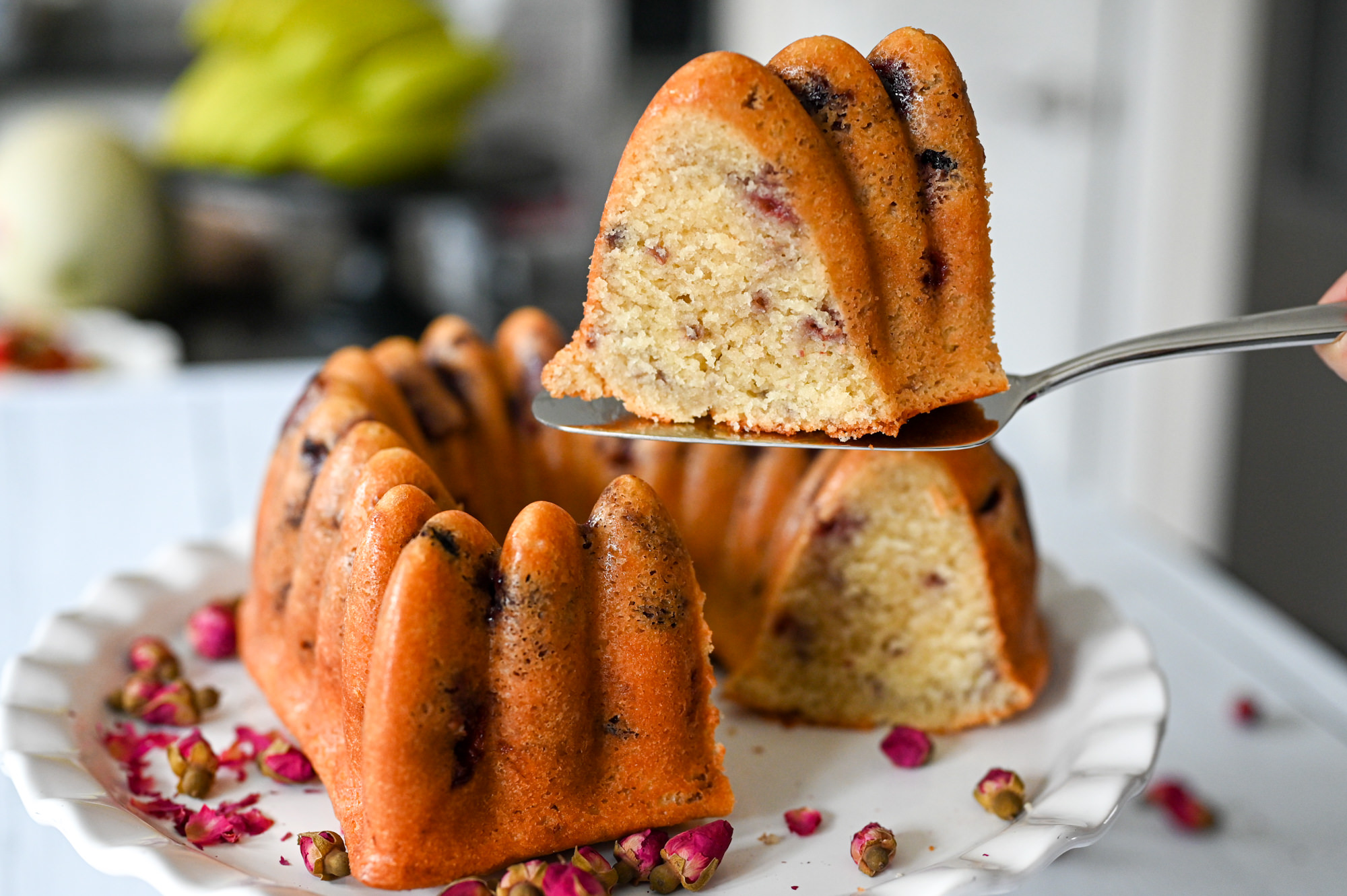Rosewater Strawberry Swirl Cake